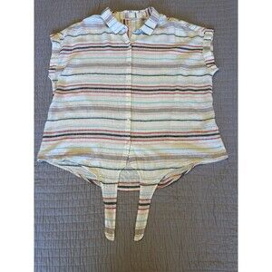 Weatherproof Women’s Striped Linen Collared Sleeveless Button-Up Top XL